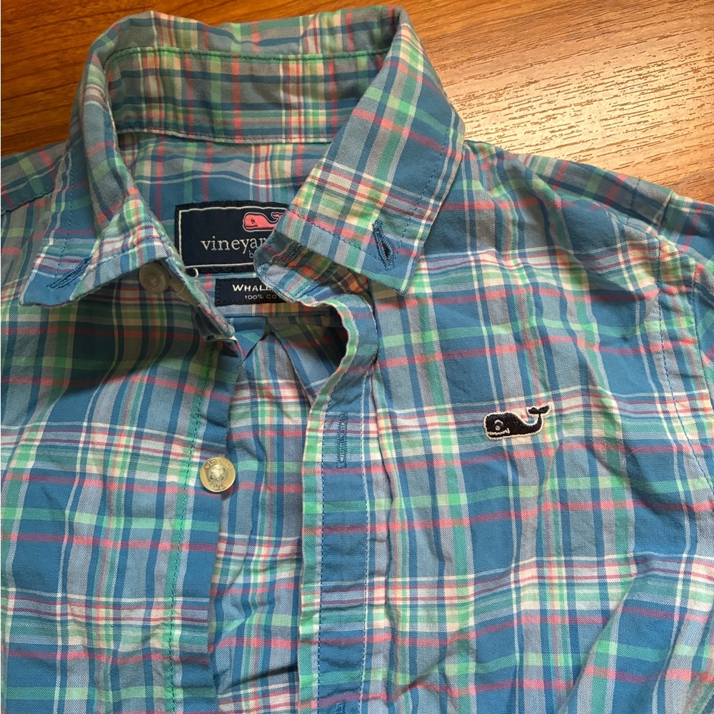 Vineyard Vines Blue and Teal Plaid Whale Shirt - Picture 2 of 4